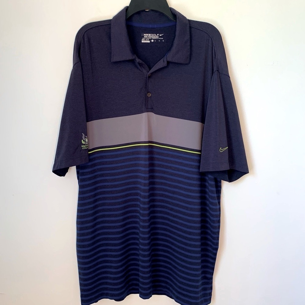 Nike Golf Tour Performance Polo Shirt XL Blue Stripe Westfield Golf Club